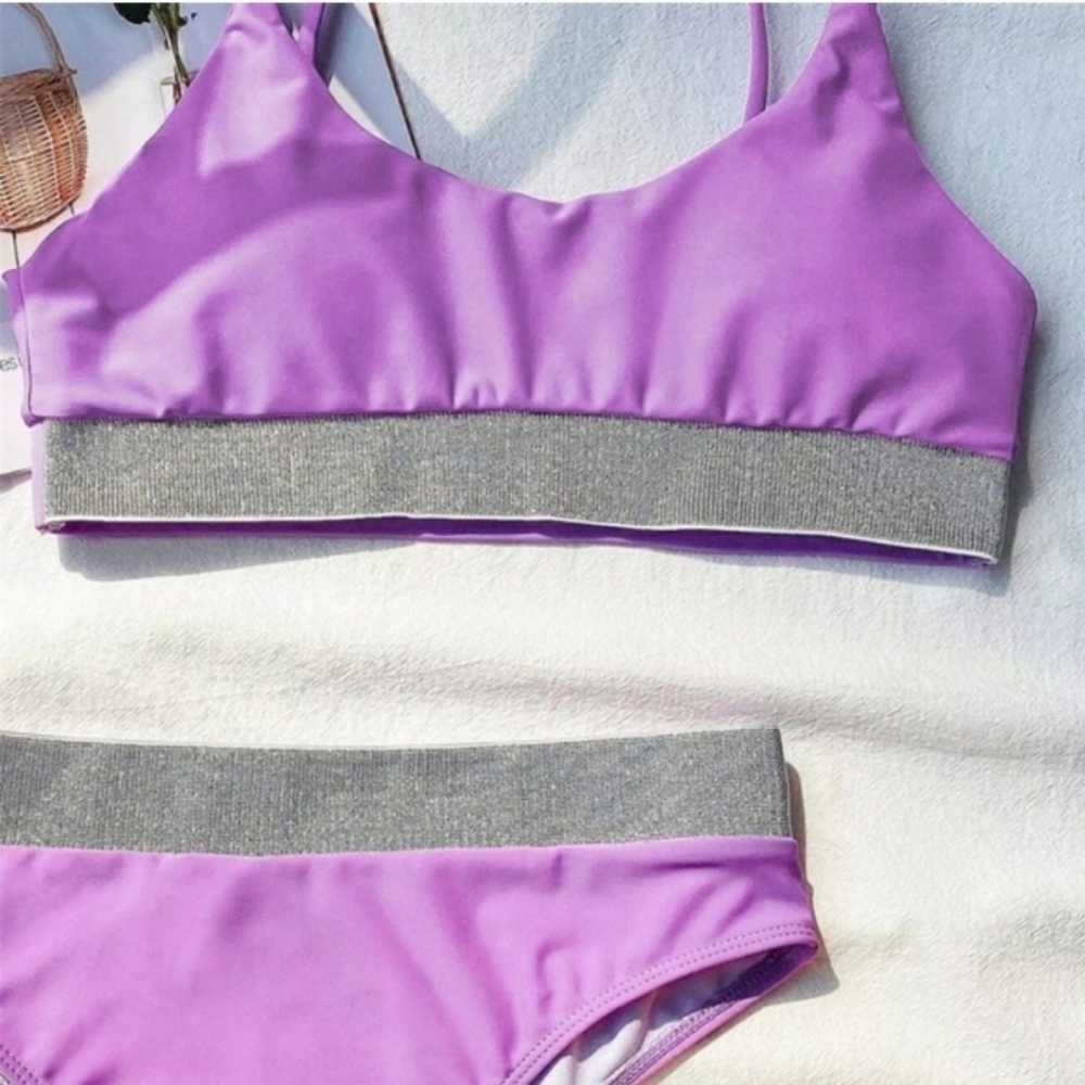 New Purple Shimmering Bralette Top Bikini Set Swimsuit Size S - Picture 7 of 7
